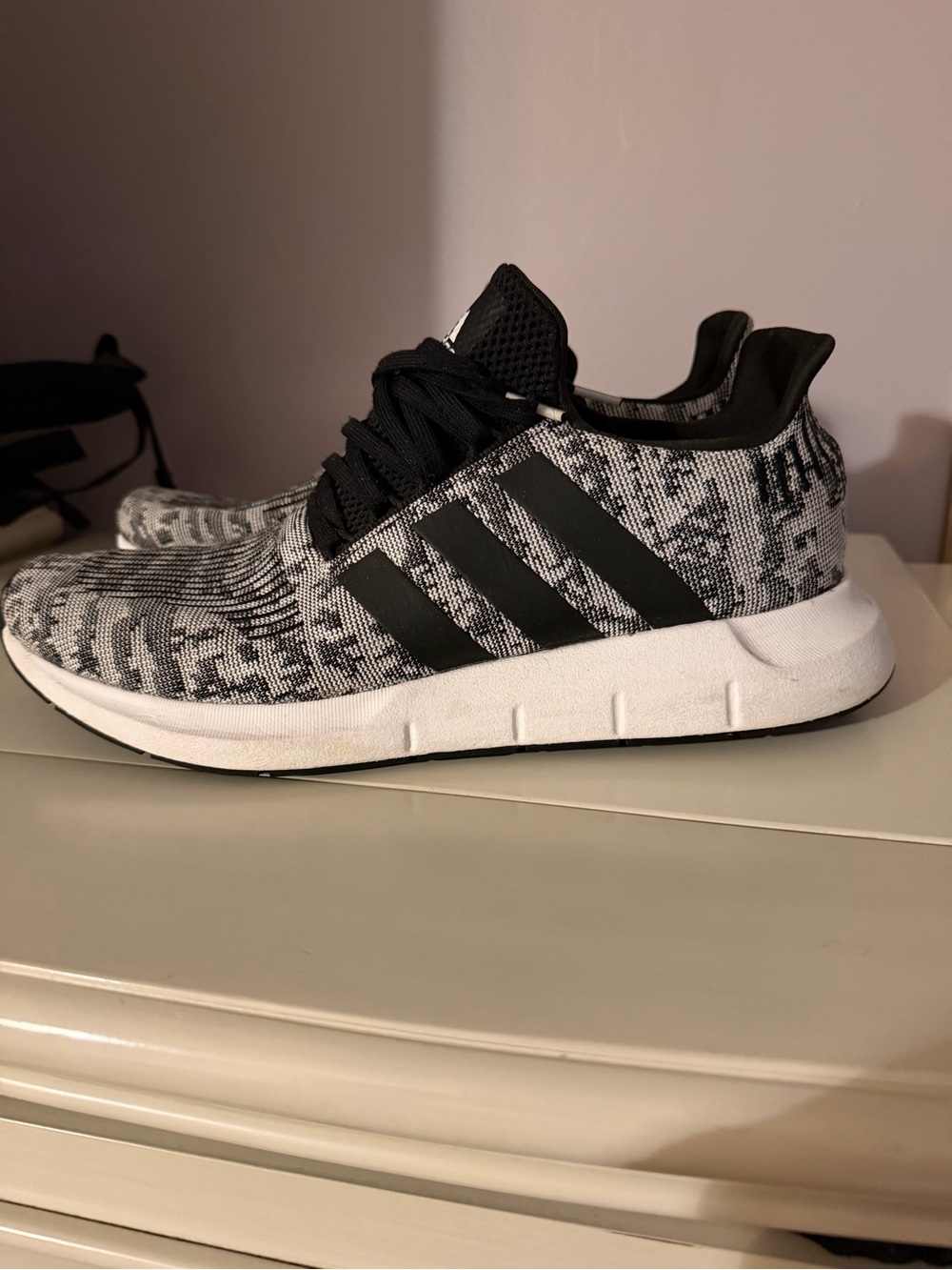 adidas Men’s Black & White Knit Athletic Sneakers
